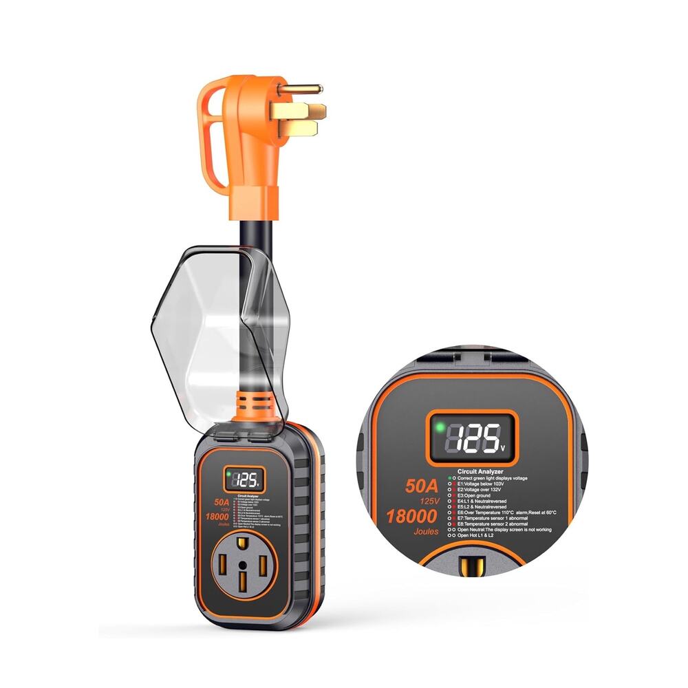 RV Surge Protector 50 Amp 18000J Smart LED Digital Voltage Monitor Waterproof